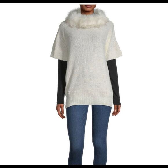 Mixit sweater Fur Collar Poncho NEW Off white sweater NEW OSFM snow winter - Picture 1 of 9